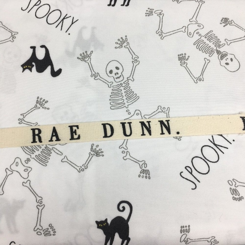 4pc Rae Dunn Halloween QUEEN Sheet Set Skeleton Scaredy Black Cat Spooky LL NEW